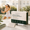 Its ME & YOU Clinic Advanced Wellness Blood Test Home Kit UK box displayed on a table with a sample vial and card, alongside a tennis player in the background and feature icons at the top.