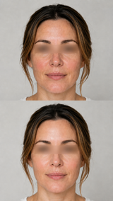 Illustrative before and after portrait showing facial skin looking smoother, brighter and more even after exosome therapy at It’s Me & You Skin Clinic in Kingston upon Thames.
