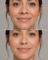 Illustrative nasal flare Botox before and after image showing subtle nostril flare reduction and a more balanced nose appearance.