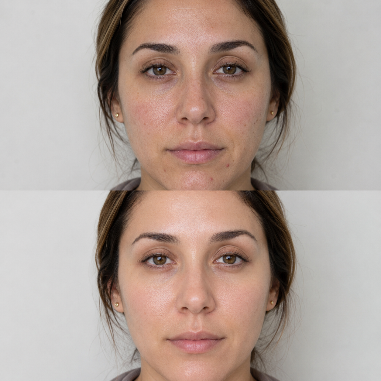 Illustrative Obagi Blue Peel Radiance before and after comparison showing reduced blemishes, smoother-looking texture and a brighter, more even complexion.