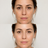 Illustrative Redensity 1 before and after comparison showing smoother, brighter and more hydrated-looking facial skin.