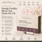 Promotional graphic for the It's Me & You Clinic Female Fertility Blood Test Home Kit UK, showing the retail box, a small glass vial with a white cap, and an instruction leaflet on a soft beige background with icons and text highlighting benefits.