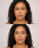 Alluzience before and after portrait showing softened frown lines and a smoother natural looking expression after anti wrinkle treatment in Kingston upon Thames, Surrey and London