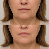 Before and after jowl treatment showing a smoother lower face contour and improved definition along the chin and jawline.