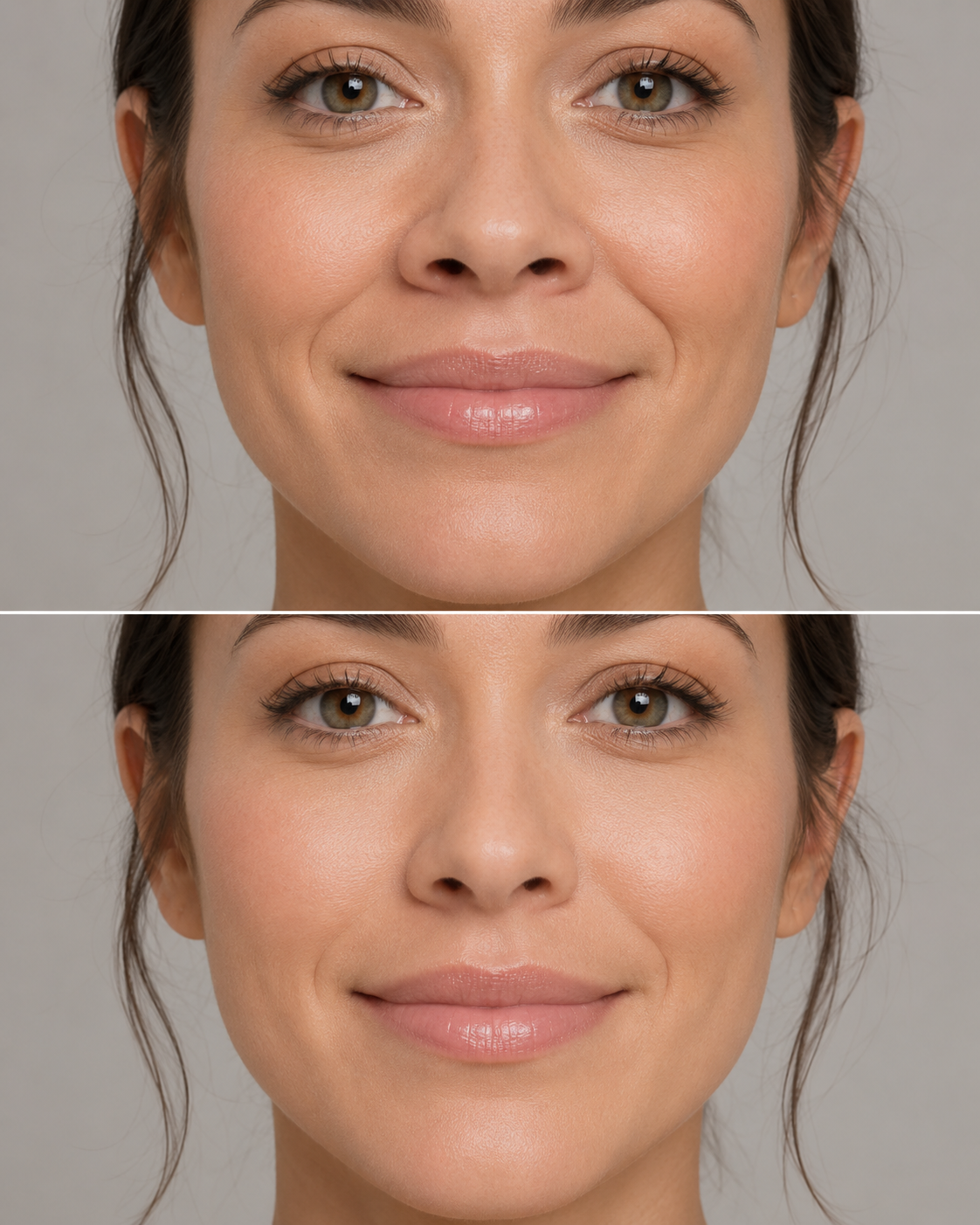 Illustrative nasal flare Botox before and after image showing subtle nostril flare reduction and a more balanced nose appearance.