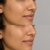 Before and after Tinkerbell nose tip lift showing a natural-looking elevation and refinement of the nasal tip in a different client.